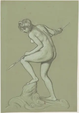 Girl Spearing Dolphin, by Elihu Vedder, charcoal, 1900