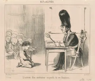 L'intérim d'un instituteur suspen du ..., by Honoré Daumier, ink, 1850