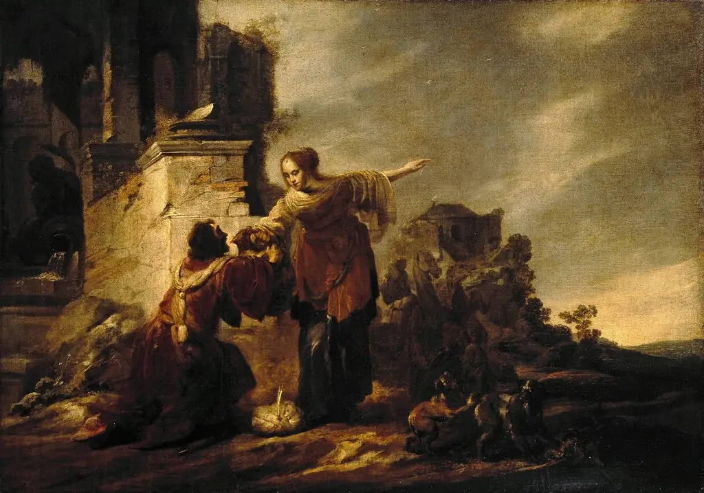 Eleazar and Rebecca at the Well, by Jacob Hogers, oil