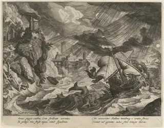 Jonah Thrown into the Stormy Sea, by Justus Sadeler, ink, 1615