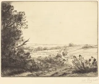 Landscape: Road to Horville (Paysage: Chemin d'Horville), by Alphonse Legros, ink, 1874