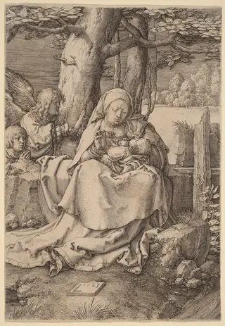 The Virgin and Child with Two Angels, by Lucas van Leyden, ink, 1523
