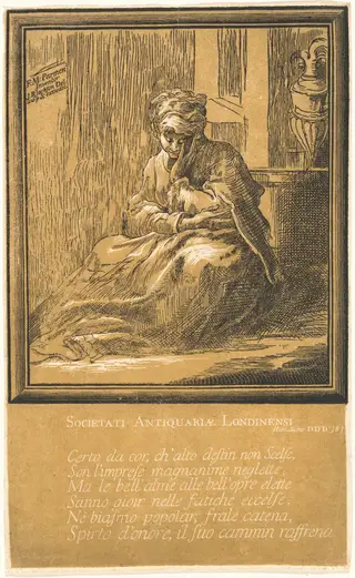 Woman Meditating, by John Baptist Jackson, ink, 1740