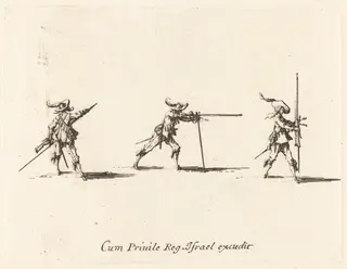 Taking the Firing Position with the Musket, by Jacques Callot, ink, 1634
