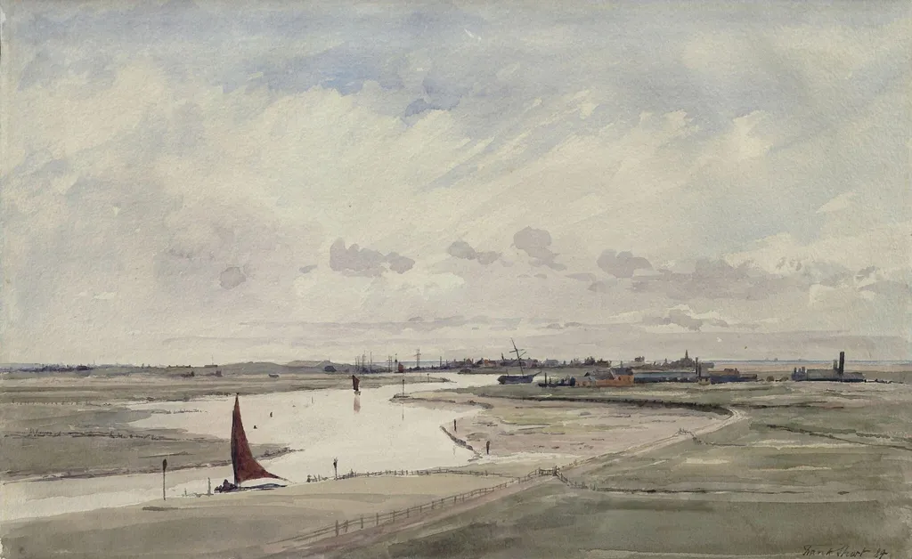 Rye Harbour, Sussex, by Frank Short, watercolor, 1884