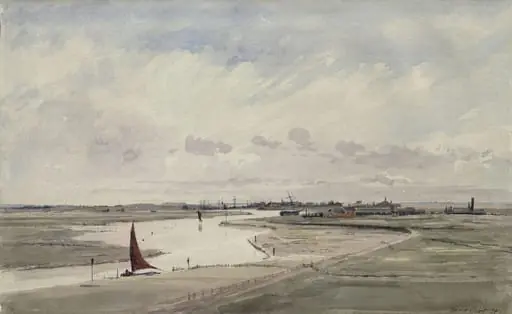 Rye Harbour, Sussex, by Frank Short, watercolor, 1884