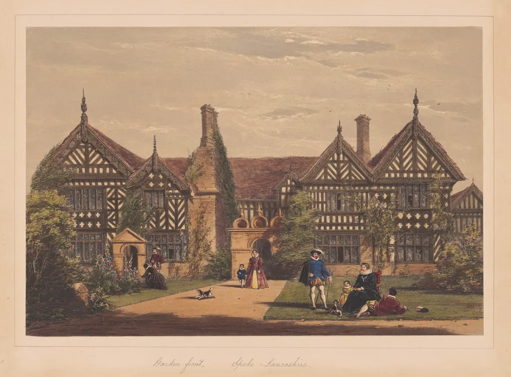 Garden Front, Speke, Lancashire, by Joseph Nash, ink, 1849