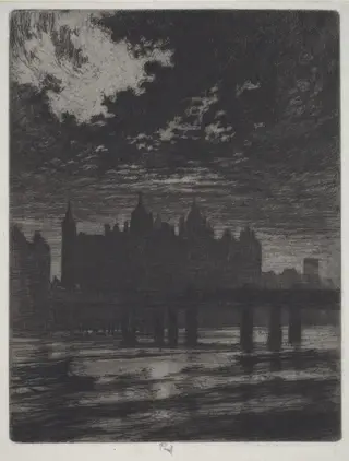 Whitehall Court, by Joseph Pennell, ink, 1903