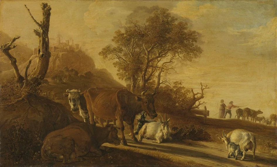Landscape with Resting Cows and Goats, detail