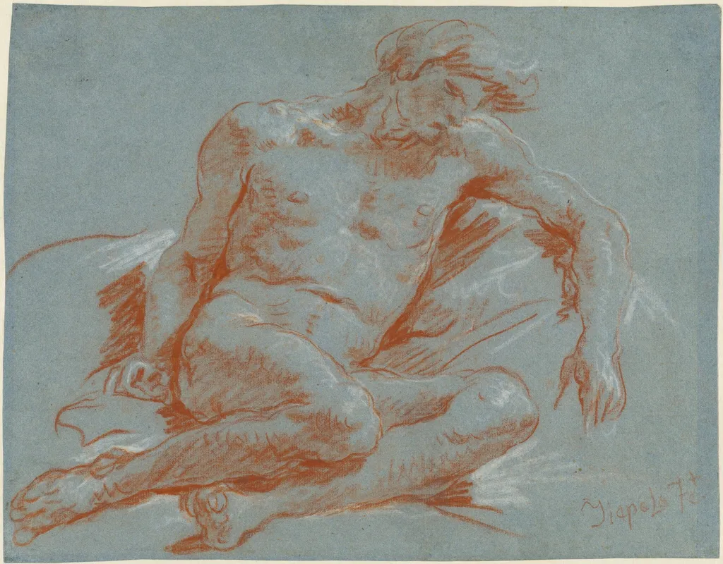 A Seated Male Nude, by Giovanni Battista Tiepolo, chalk, 1752