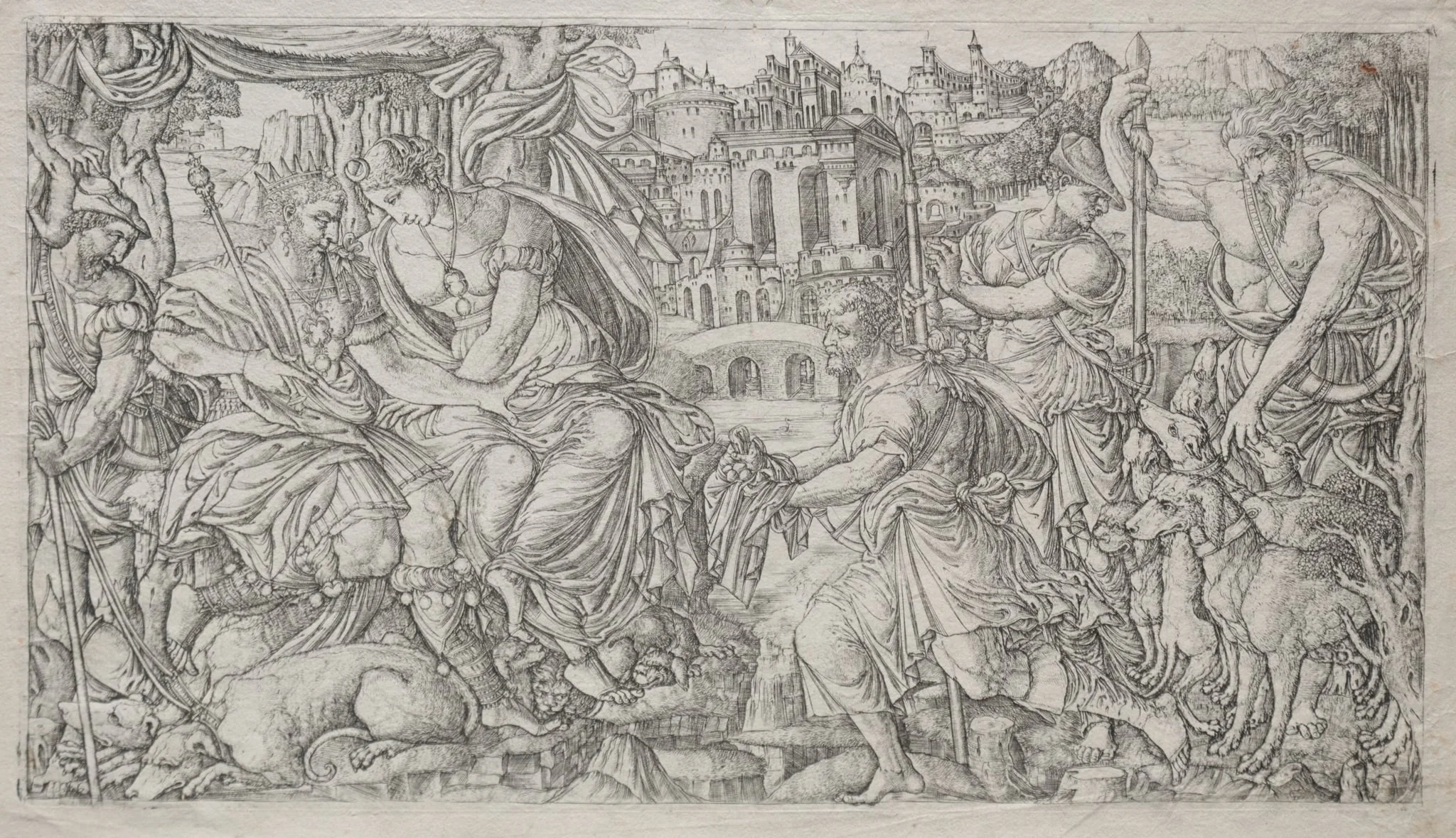 Huntsman Presenting a Gift to a King, detail