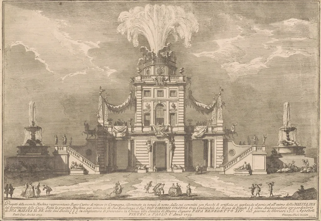 The Seconda Macchina for the Chinea of 1755: A Royal Hunting Lodge, by Giuseppe Vasi, ink, 1755