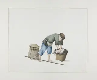 Man Selling Arowhead Plants, by Puqua, paint, 1790