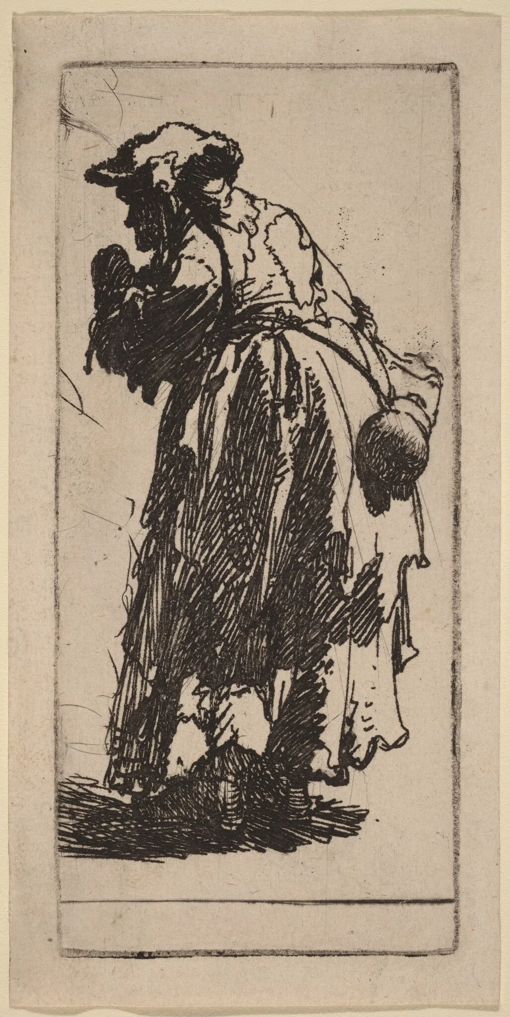 Old Beggar Woman with a Gourd, detail