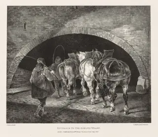 Various Subjects Drawn from Life and on Stone:  Entrance to Adelphi Wharf, by Théodore Géricault, 1821