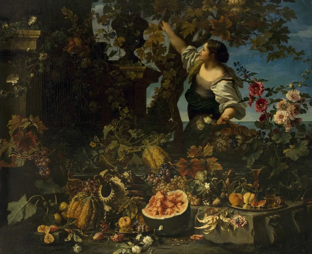 Still Life with a Woman Figure, by Christian Berentz, oil, 1650