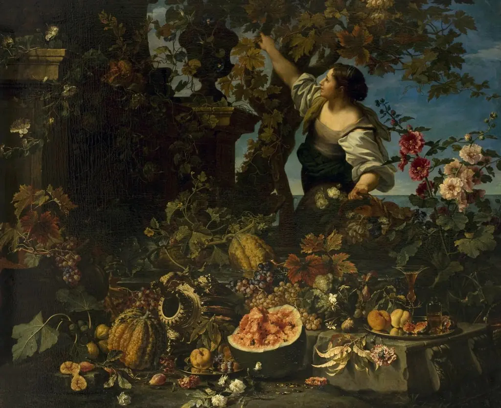 Still Life with a Woman Figure, by Christian Berentz, oil, 1650