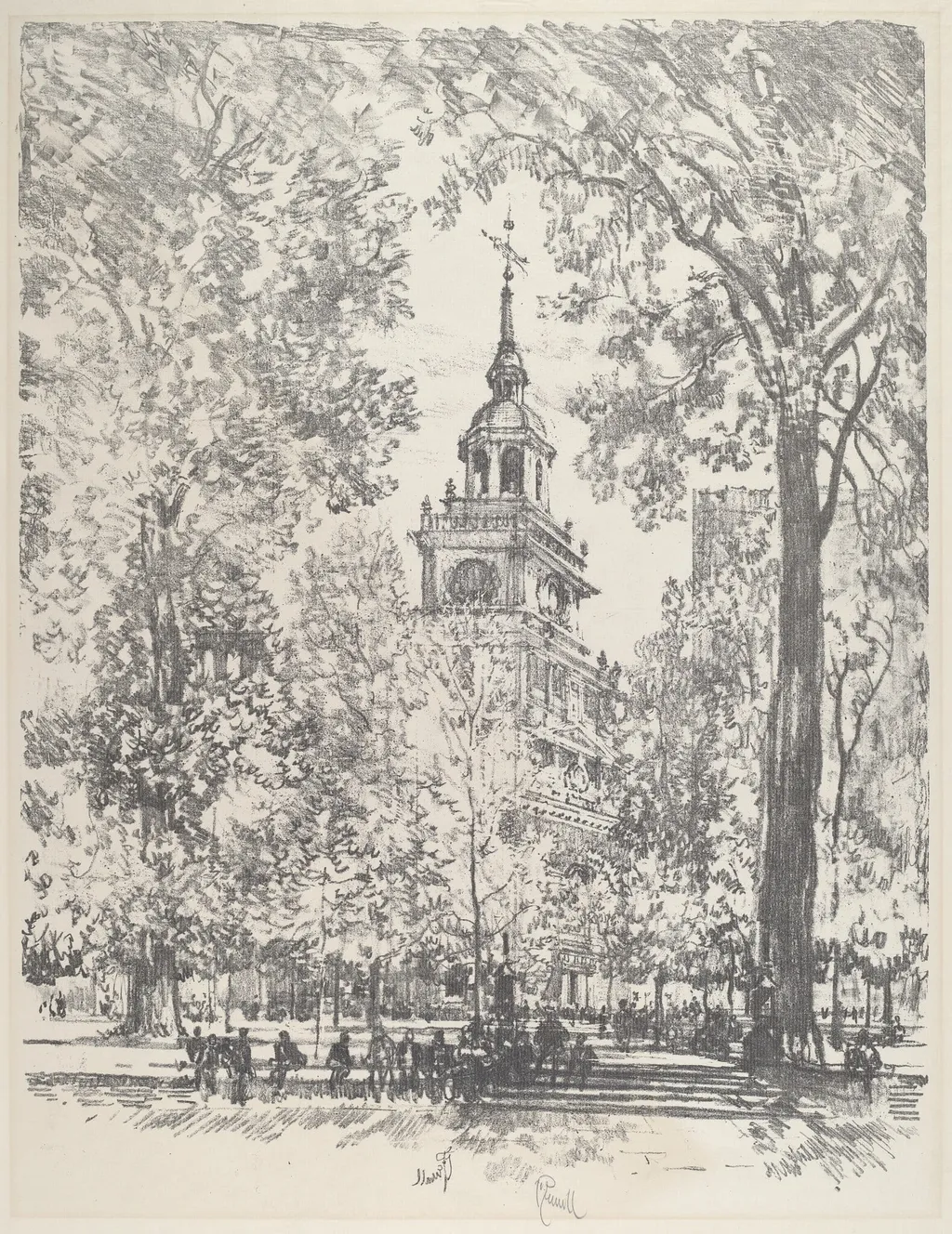 Independence Square and the State House, by Joseph Pennell, ink, 1912