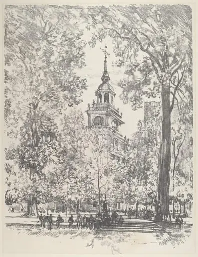 Independence Square and the State House, by Joseph Pennell, ink, 1912