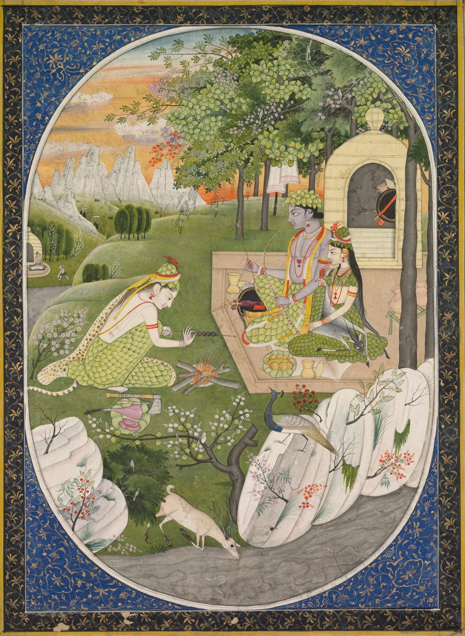 Rama, Sita, and Lakshmana in the forest, detail