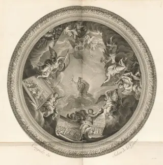 Coupole du Salon de la Guerre (Cupola of the Salon of War) [pl. 35], by Jean-Baptiste Massé, ink, 1752