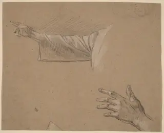 Study of a Right Arm and a Left Hand, by Benjamin West, chalk, 1779
