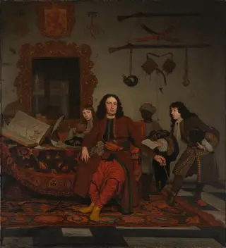 Thomas Hees and his Servant Thomas and Nephews Jan and Andries Hees, by Michiel van Musscher, unspecified, 1687