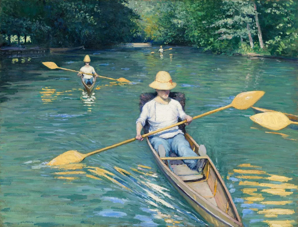 Skiffs, by Gustave Caillebotte, oil, 1877
