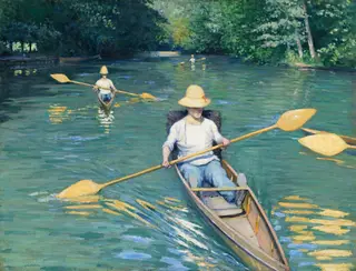Skiffs, by Gustave Caillebotte, oil, 1877
