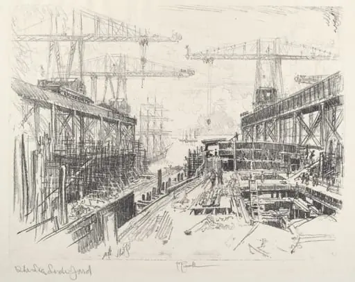 The Sea Lord's Yard, by Joseph Pennell, ink, 1912