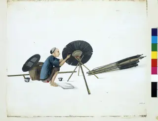 An Umbrella Mender, by Puqua, paint, 1790