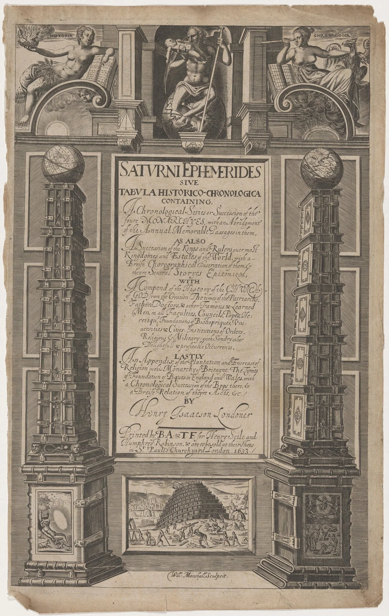Title Page to Saturne Ephemerides by Henry Isaacson, detail