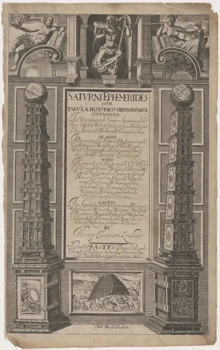 Title Page to Saturne Ephemerides by Henry Isaacson, by William Marshall, ink, 1633
