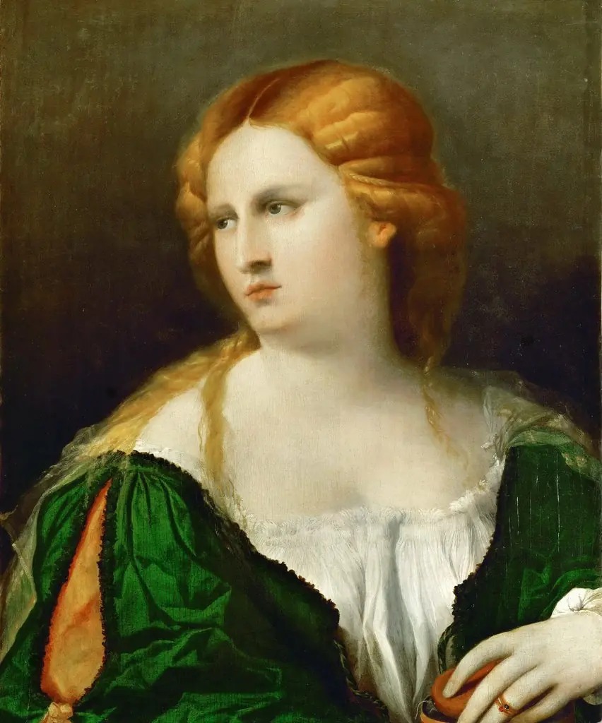 Young Woman in Green Dress, by Palma Vecchio, oil, 1513