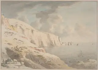 View of the Needles, and White Cliffs Taken from Allum Bay, Isle of Wight, by Anthony Devis, graphite, 1776
