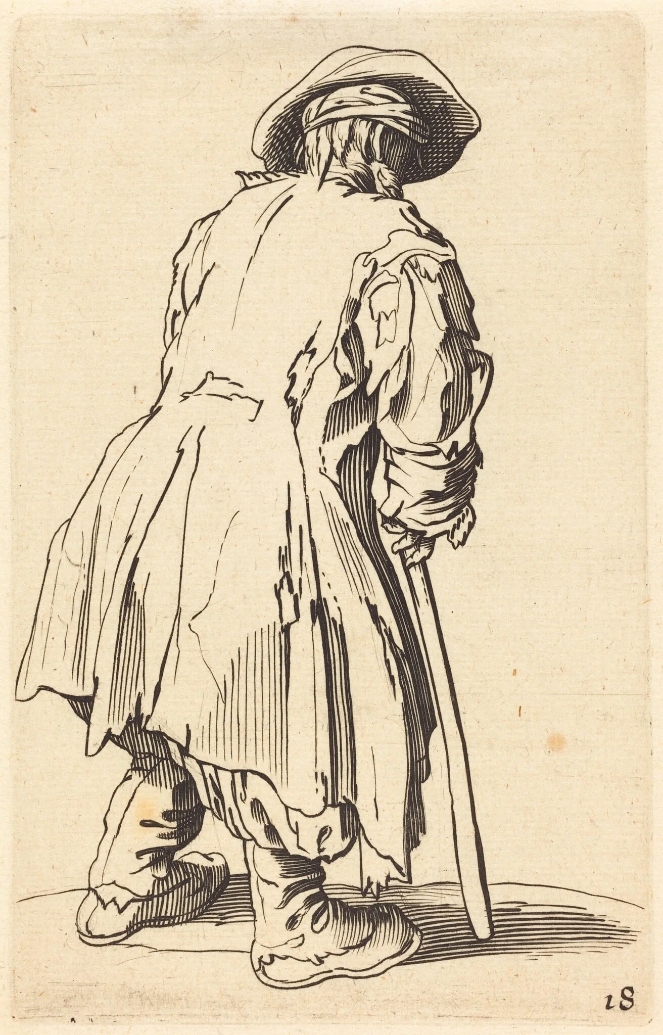 Old Beggar with One Crutch, detail