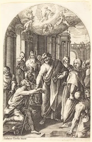 Peter and John Healing the Lame, by Jacques Callot, ink, 1610