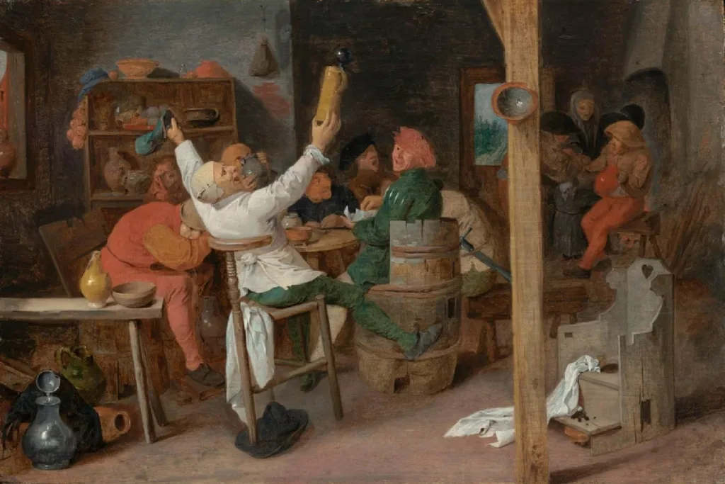 Peasants Carousing in a Tavern, by Adriaen Brouwer, oil, 1630