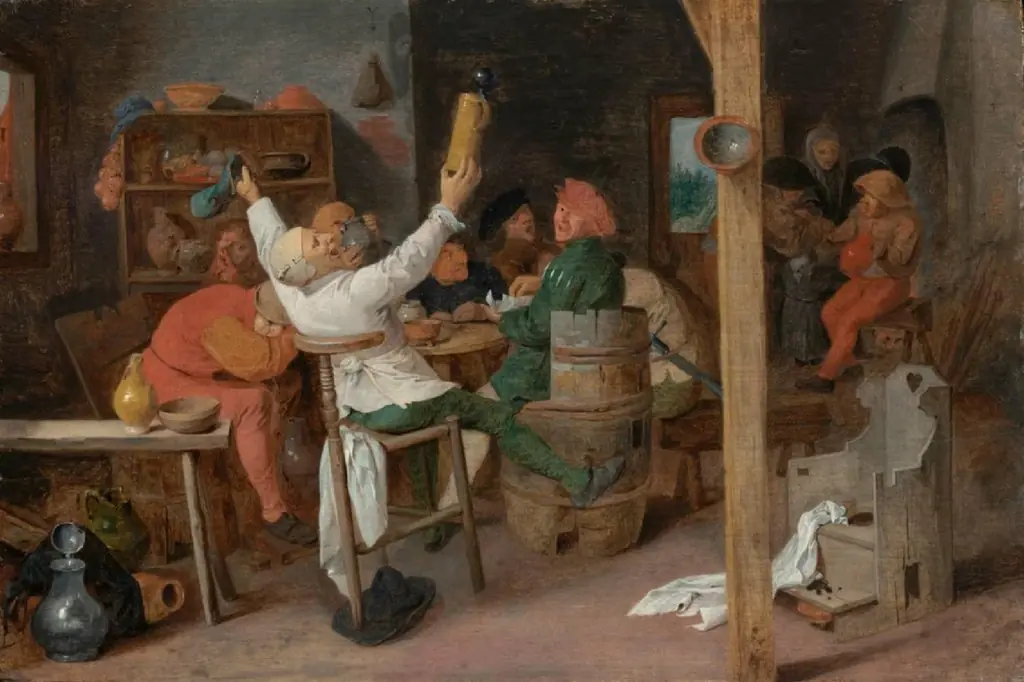 Peasants Carousing in a Tavern, by Adriaen Brouwer, oil, 1630