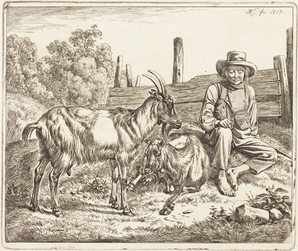 Shepherd Boy with Two Goats, by Johann Adam Klein, ink, 1817