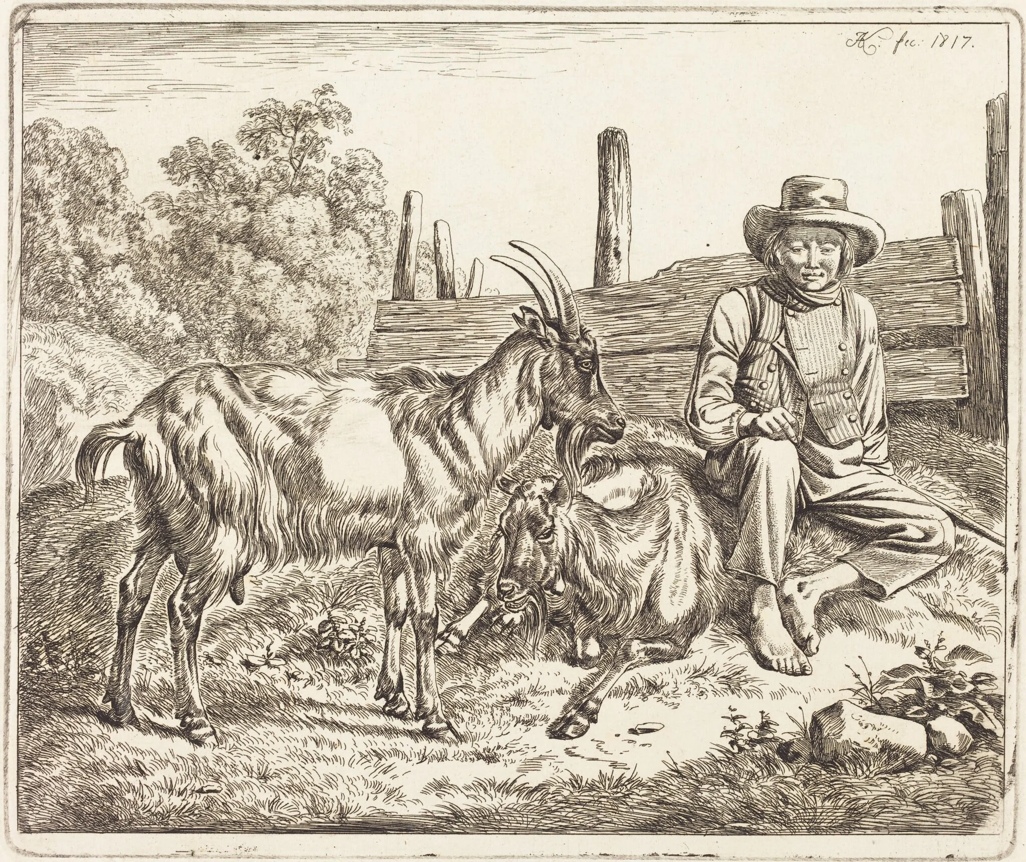 Shepherd Boy with Two Goats, detail