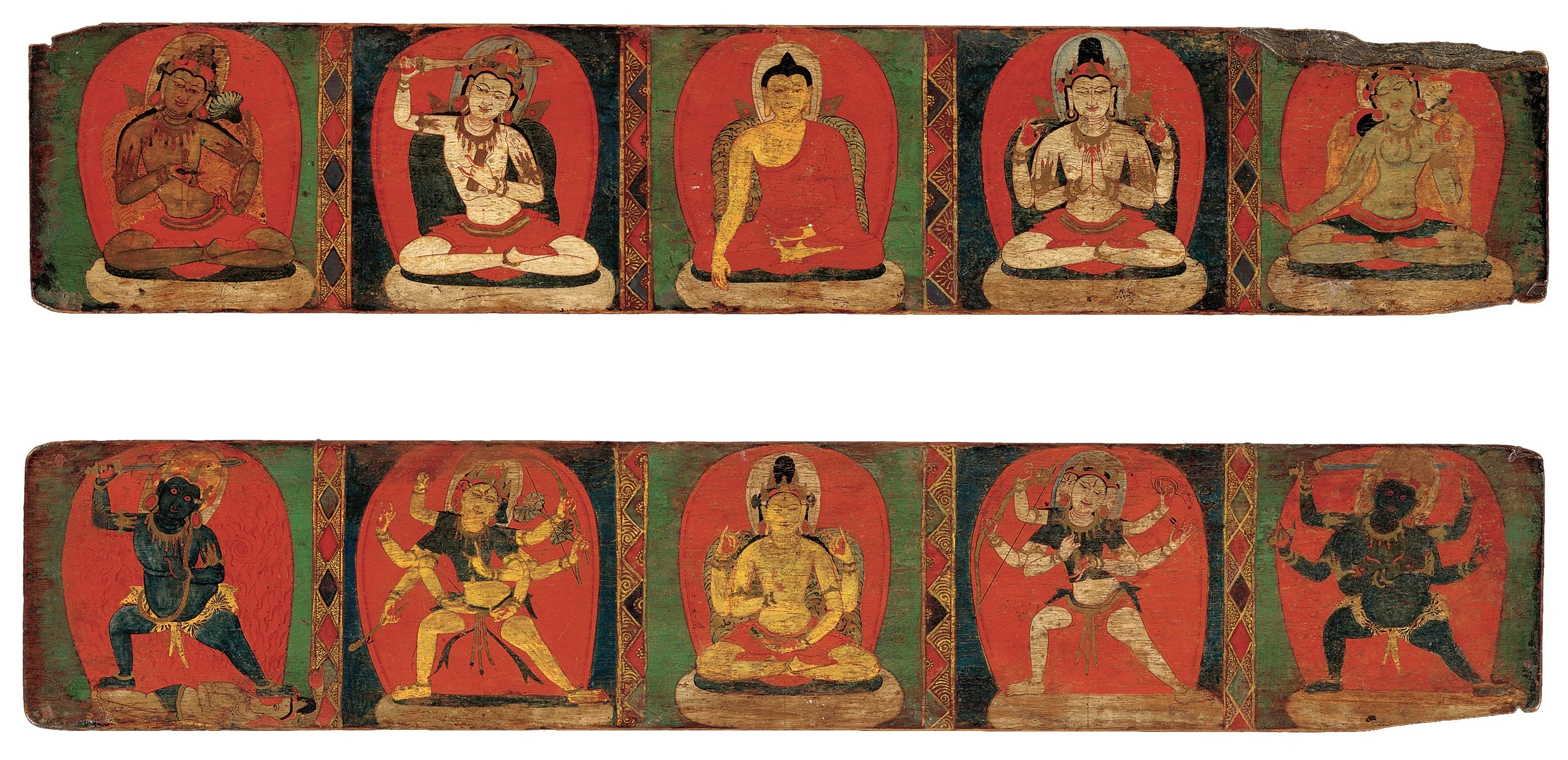 Pair of book covers with Buddhist deities, detail