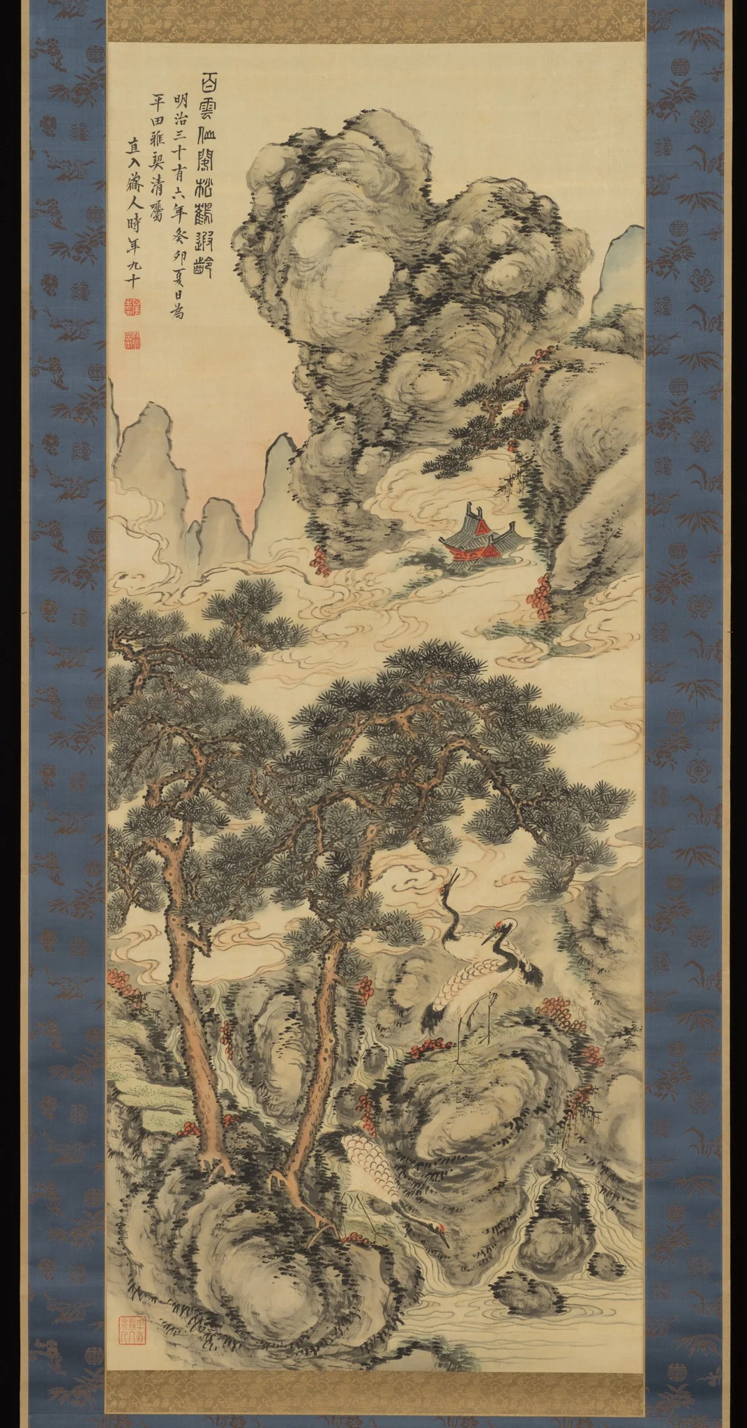 Pines and Cranes of Longevity 松鶴遐齢図, detail