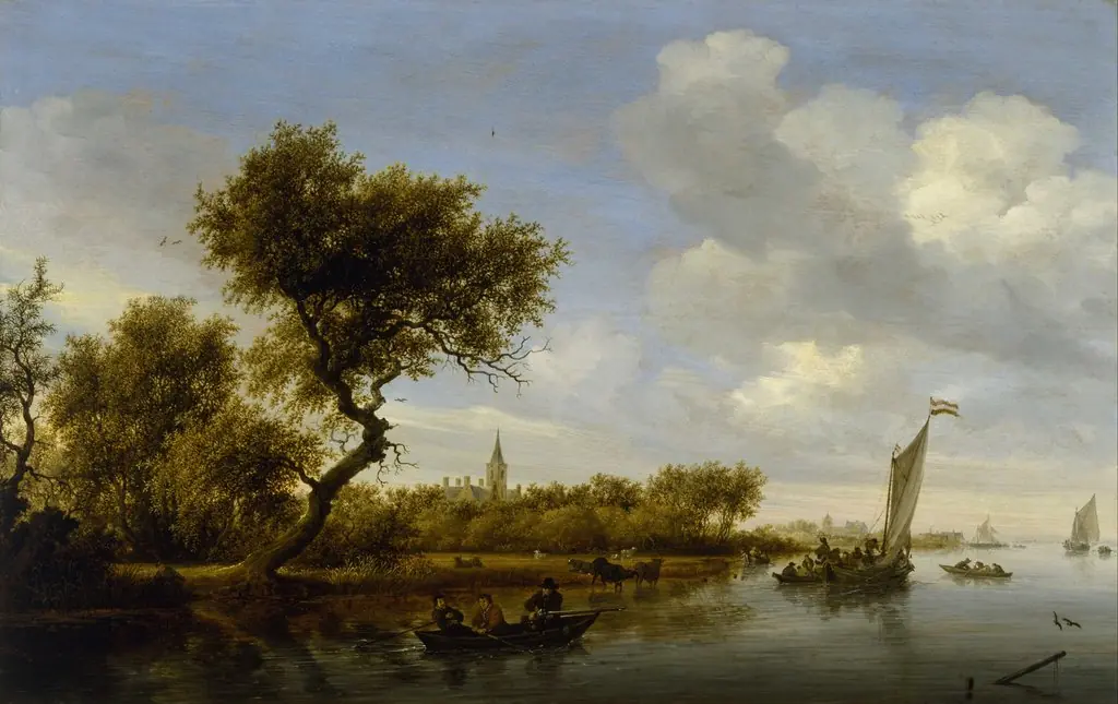 River Landscape with a Church in the Distance, by Salomon van Ruysdael, oil, 1657