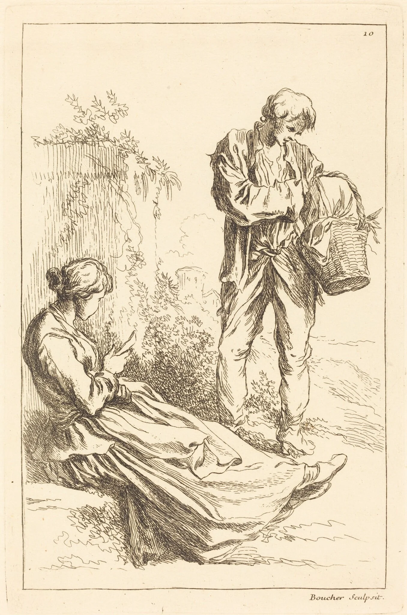 Seated Woman with Peasant Boy Holding a Basket, detail