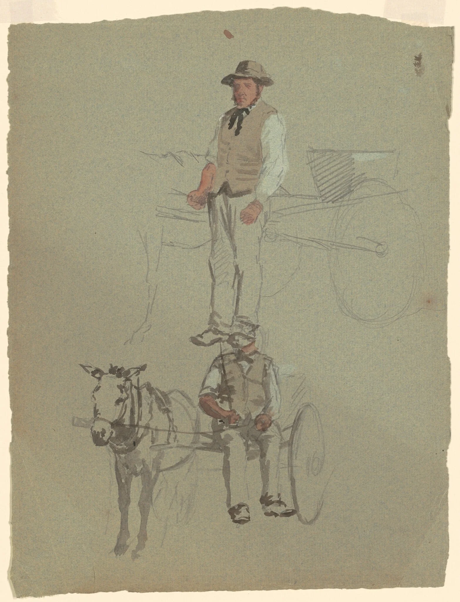 Studies of a Man and Horse Cart, detail