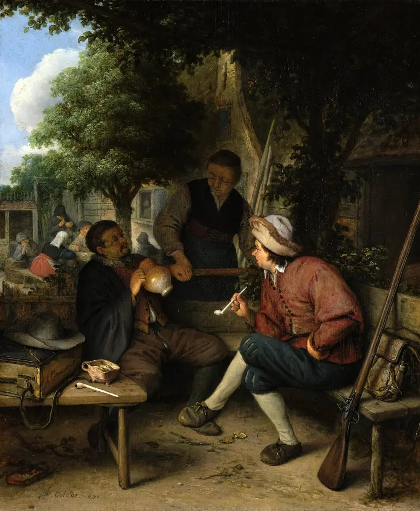 Travellers at Rest, by Adriaen van Ostade, oil, 1671
