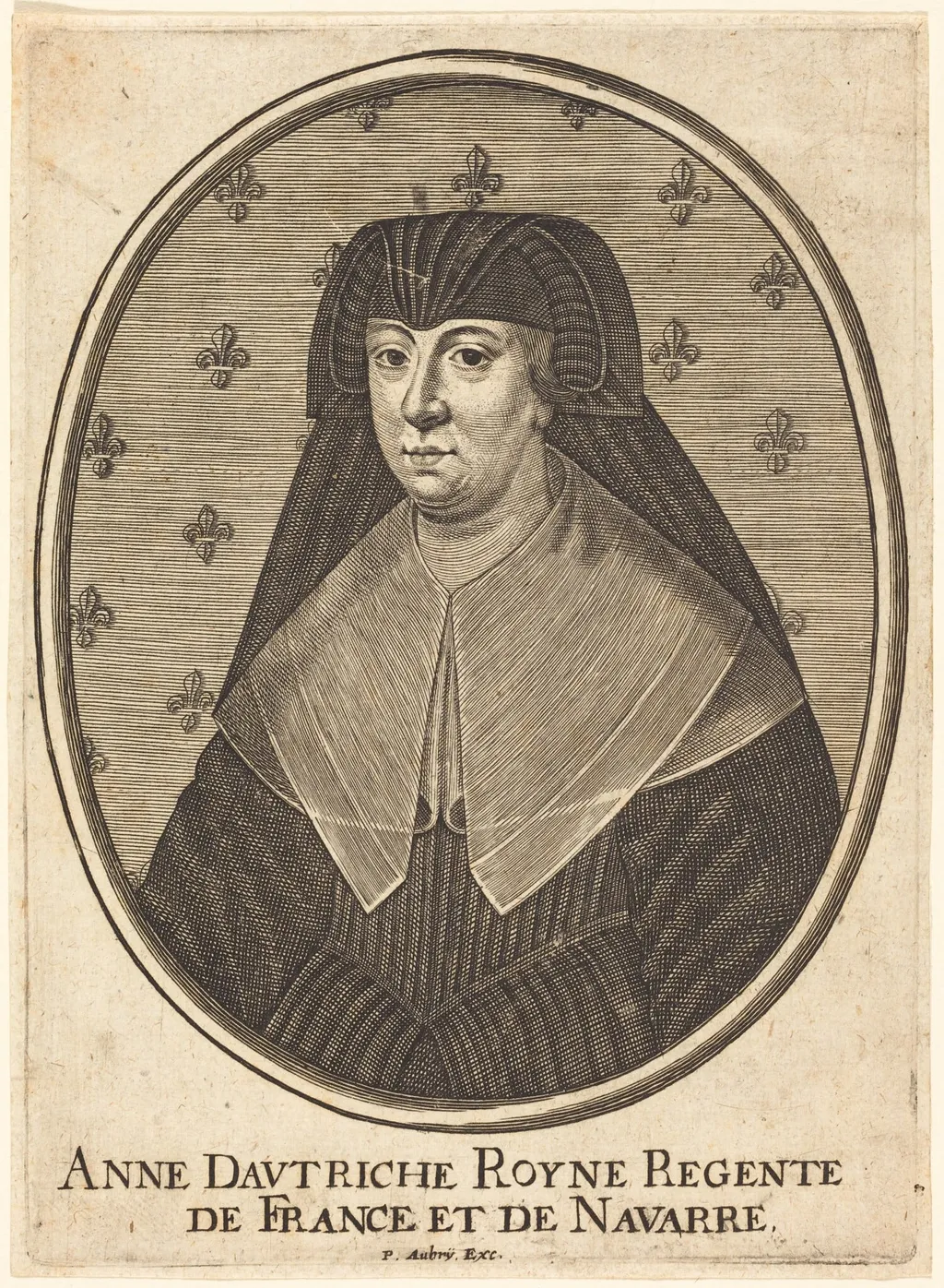 Anne of Austria, by Pierre Aubry, ink, 1648