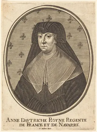 Anne of Austria, by Pierre Aubry, ink, 1648