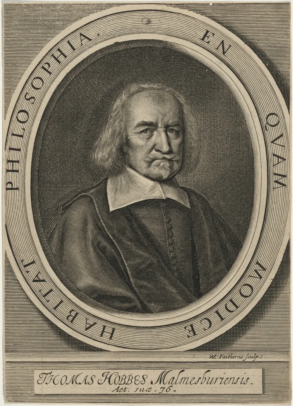 Thomas Hobbes, by William Faithorne, ink, 1668